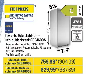 METRO METRO PROFESSIONAL Gewerbe Edelstahl-Um- luft-Kühlschrank GRE4600S Angebot