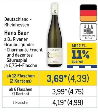 METRO Hans Baer z.B.: Rivaner Grauburgunder Angebot