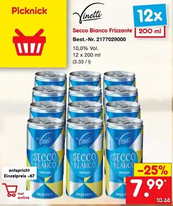 Netto Marken-Discount Vinetti Secco Bianco Frizzante 12x200ml Angebot