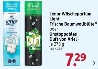 Rossmann Lenor Wäscheparfüm Light Frische Baumwollblüte oder Unstoppables Un Duft von Ariel Angebot