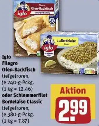 REWE Iglo Filegro Ofen-Backfisch oder Schlemmerfilet Bordelaise Classic Angebot