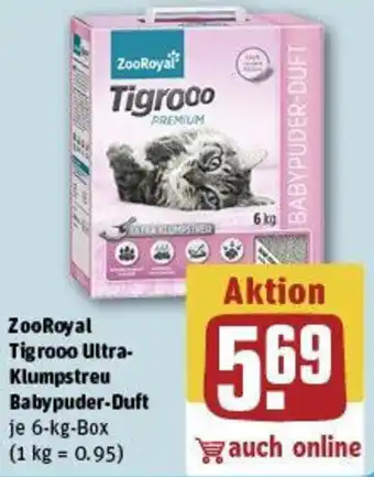 REWE ZooRoyal Tigrooo Ultra-Klumpstreu Babypuder-Duft Angebot