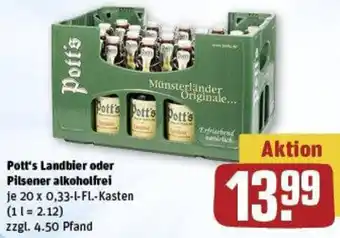 REWE Pott's Landbier oder Pilsener alkoholfrei Angebot