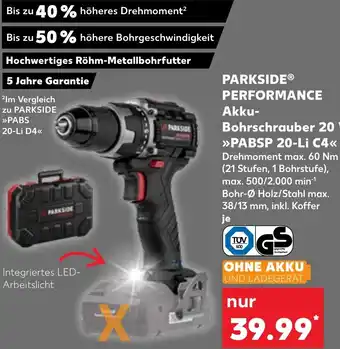 Kaufland PARKSIDE PERFORMANCE Akku Bohrschrauber 20 V PABSP 20-Li C4 Angebot