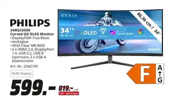 MediaMarkt Philips 34m2c6500 curved qd oled monitor Angebot