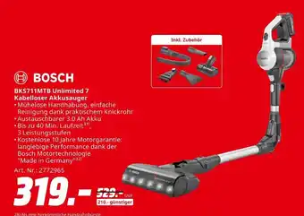 MediaMarkt Bosch bks711mtb unlimited 7 kabelloser akkusauger Angebot