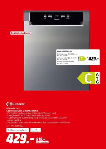 MediaMarkt Bauknecht bou d641a x geschirrspüler, unterbaufähig Angebot