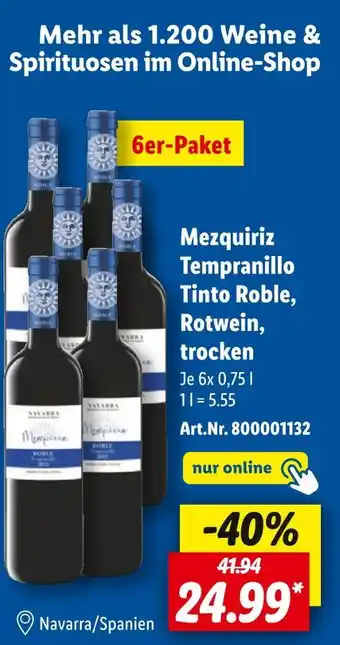 Lidl Navarra/spanien mezquiriz tempranillo tinto roble, rotwein, trocken Angebot