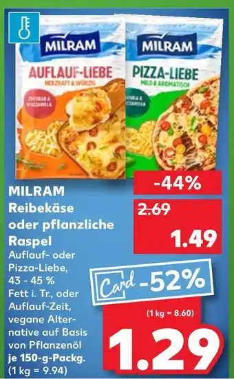 Kaufland Milram reibekäse oder pflanzliche raspel Angebot