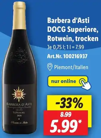 Lidl Barbera d'Asti DOCG Superiore, Rotwein, trocken Angebot