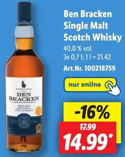 Lidl Ben Bracken Single Malt Scotch Whisky Angebot