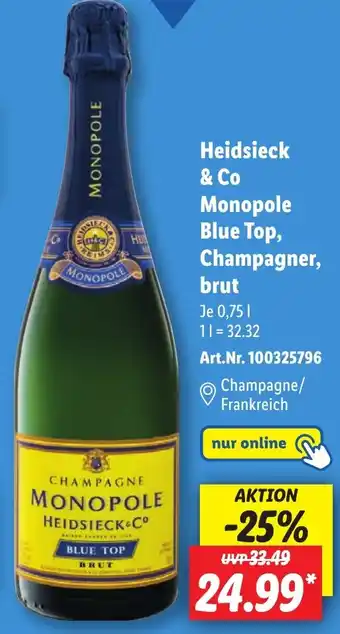 Lidl Heidsieck & Co Monopole Blue Top, Champagner, brut Angebot