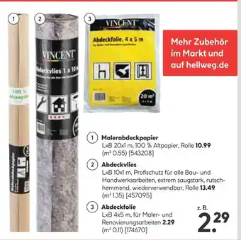 Hellweg Vincent malerabdeckpapier, abdeckvlies oder abdeckfolie Angebot