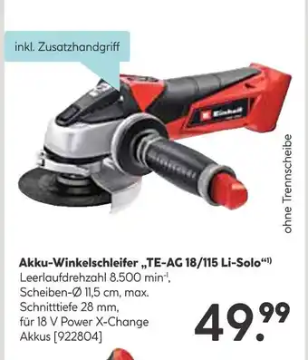 Hellweg Einhell akku-winkelschleifer „te-ag 18/115 li-solo“ Angebot