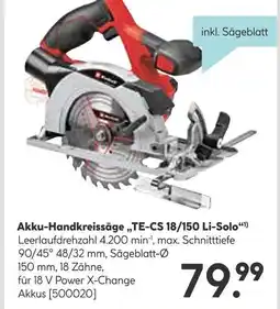 Hellweg Einhell akku-handkreissäge „te-cs 18/150 li-solo“ Angebot