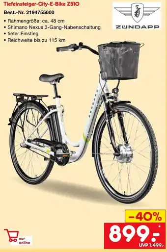 Netto Marken-Discount Zundapp Tiefeinsteiger City E-Bike Z510 Angebot