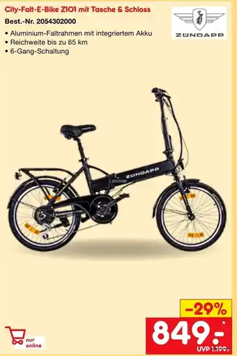 Netto Marken-Discount City Falt E-Bike Z101 mit Tasche & Schloss Angebot