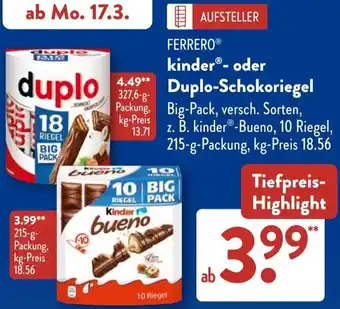 Aldi Süd FERRERO kinder oder Duplo-Schokoriegel Angebot