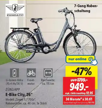 Lidl ZÜNDAPP E-Bike City, 26" Angebot