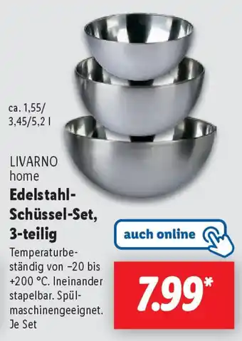 Lidl LIVARNO home Edelstahl- Schüssel-Set, 3-teilig Angebot