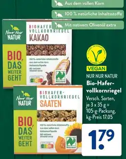 Aldi Süd NUR NUR NATUR Bio-Hafervollkornriegel Angebot