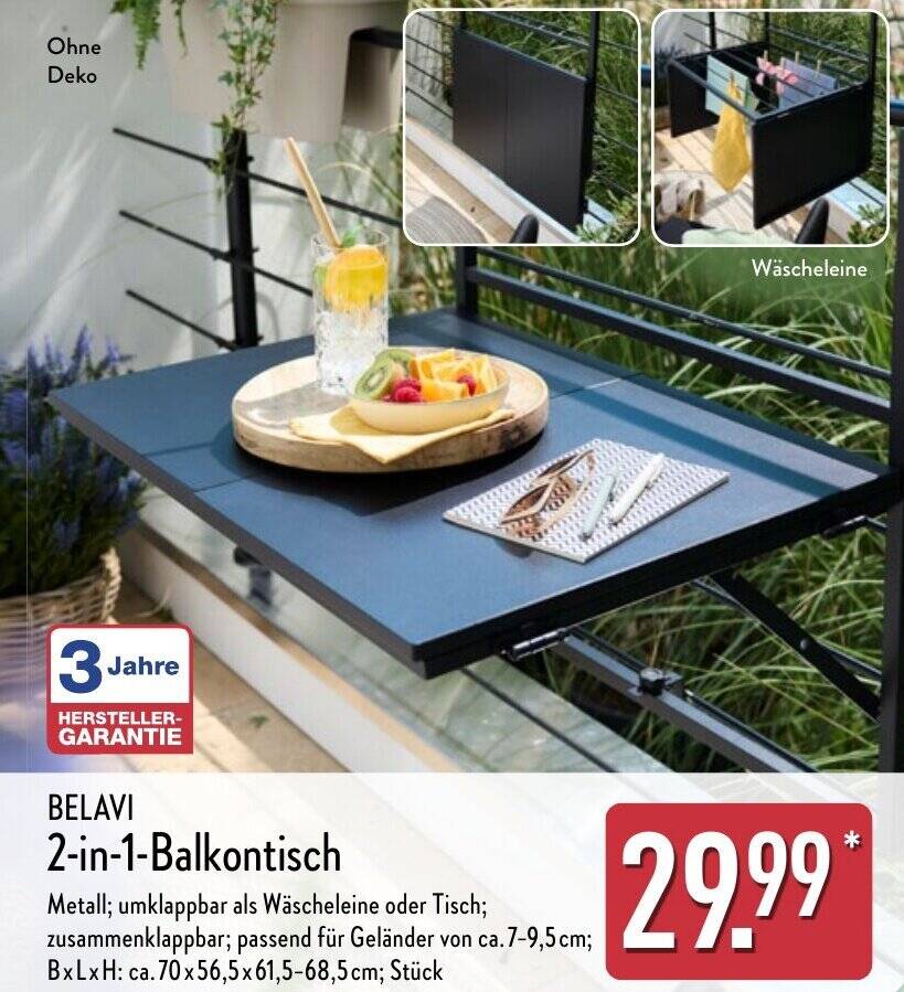 BELAVI 2-in-1-Balkontisch Angebot bei Aldi Nord