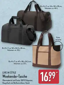 Aldi Nord LIVE IN STYLE Weekender-Tasche Angebot