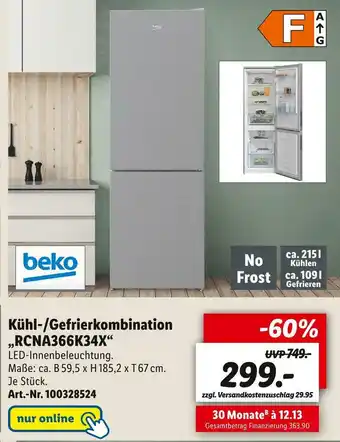 Lidl Beko kühl-/gefrierkombination „rcna366k34x“ Angebot