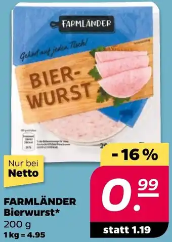 NETTO FARMLÄNDER Bierwurst Angebot