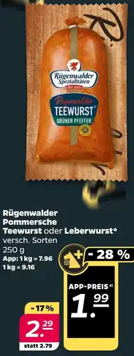 NETTO Rügenwalder Pommersche Teewurst oder Leberwurst Angebot