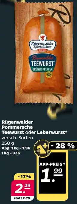 NETTO Rügenwalder Pommersche Teewurst oder Leberwurst Angebot