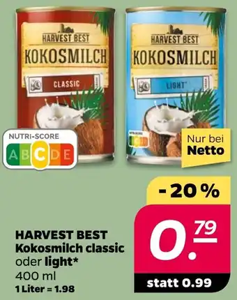 NETTO HARVEST BEST Kokosmilch classic oder light Angebot