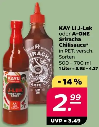 NETTO KAY LI J-Lek oder A-ONE Sriracha Chilisauce Angebot