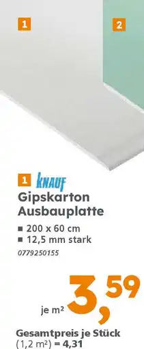 Globus Baumarkt KNAUF Gipskarton Ausbauplatte Angebot