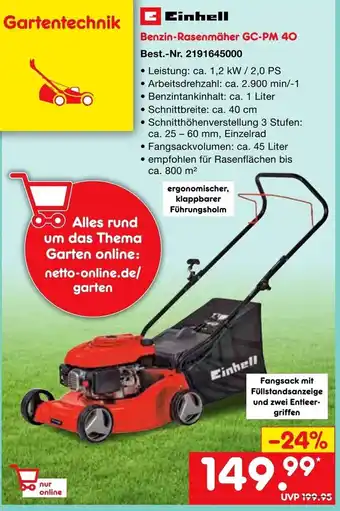 Netto Marken-Discount Einhell Benzin Rasenmäher GC-PM 40 Angebot