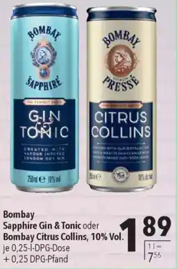 CITTI Markt Bombay Sapphire Gin & Tonic oder Bombay Citrus Collins, 10% Vol. Angebot