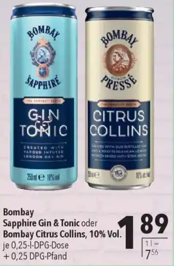 CITTI Markt Bombay Sapphire Gin & Tonic oder Bombay Citrus Collins, 10% Vol. Angebot