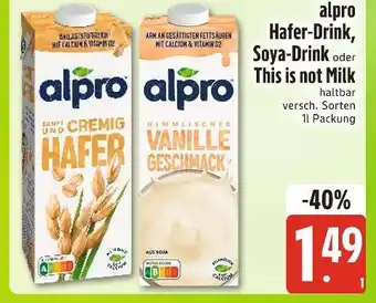 Edeka Xpress Alpro hafer-drink, soya-drink oder this is not milk Angebot