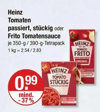 V Markt Heinz tomaten passiert, stückig oder frito tomatensauce Angebot