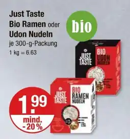 V Markt Just taste bio ramen oder udon nudeln Angebot