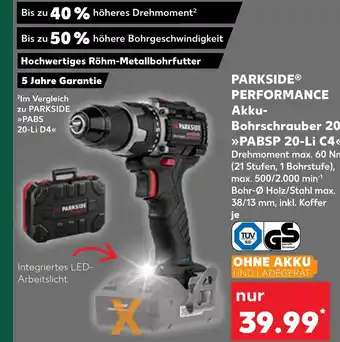 Kaufland Parkside performance akku-bohrschrauber 20v pabsp 20-li c4 Angebot