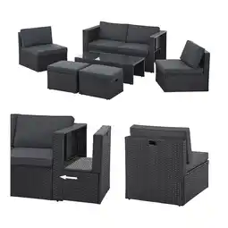 Netto Marken-Discount Juskys Polyrattan Gartenmöbel Set Salou - Outdoor Lounge für 6 Personen, wetterfest - Schwarz Angebot