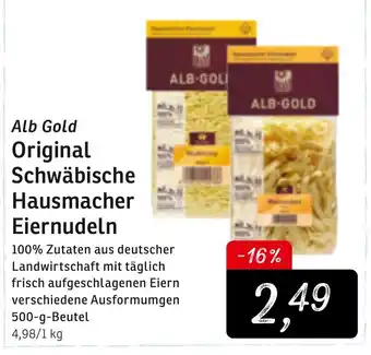 KONSUM Alb Gold Original Schwäbische Hausmacher Eiernudeln 500g Beutel Angebot