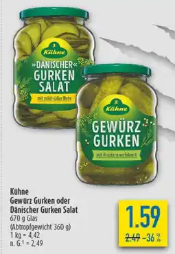 diska Kühne Gewürz Gurken oder Dänischer Gurken Salat Angebot