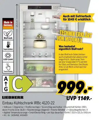 MEDIMAX LIEBHERR Einbau-Kühlschrank IRBC 4120-22 Angebot