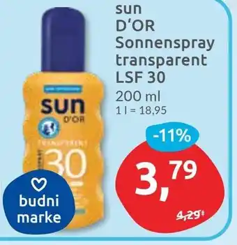 Budni sun D'OR Sonnenspray transparent LSF 30 Angebot