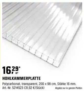 OBI HOHLKAMMERPLATTE Angebot