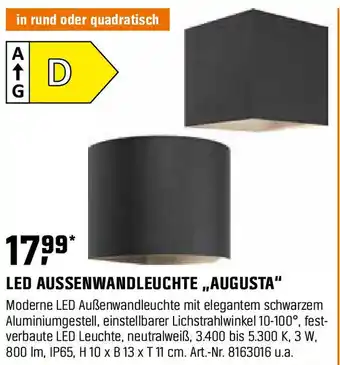 OBI LED AUSSENWANDLEUCHTE,,AUGUSTA" Angebot