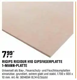 OBI RIGIPS RIGIDUR H10 GIPSFASERPLATTE 1-MANN-PLATTE Angebot