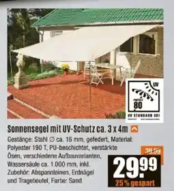 V Baumarkt Sonnensegel mit UV-Schutz ca. 3 x 4m Angebot